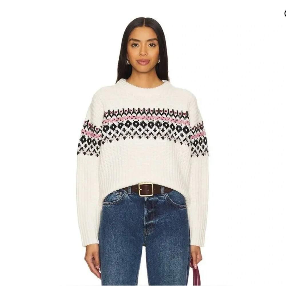 Rag & Bone Leigh Fair Isle Wool Sweater Cream Pink Black Nordic Knit XS